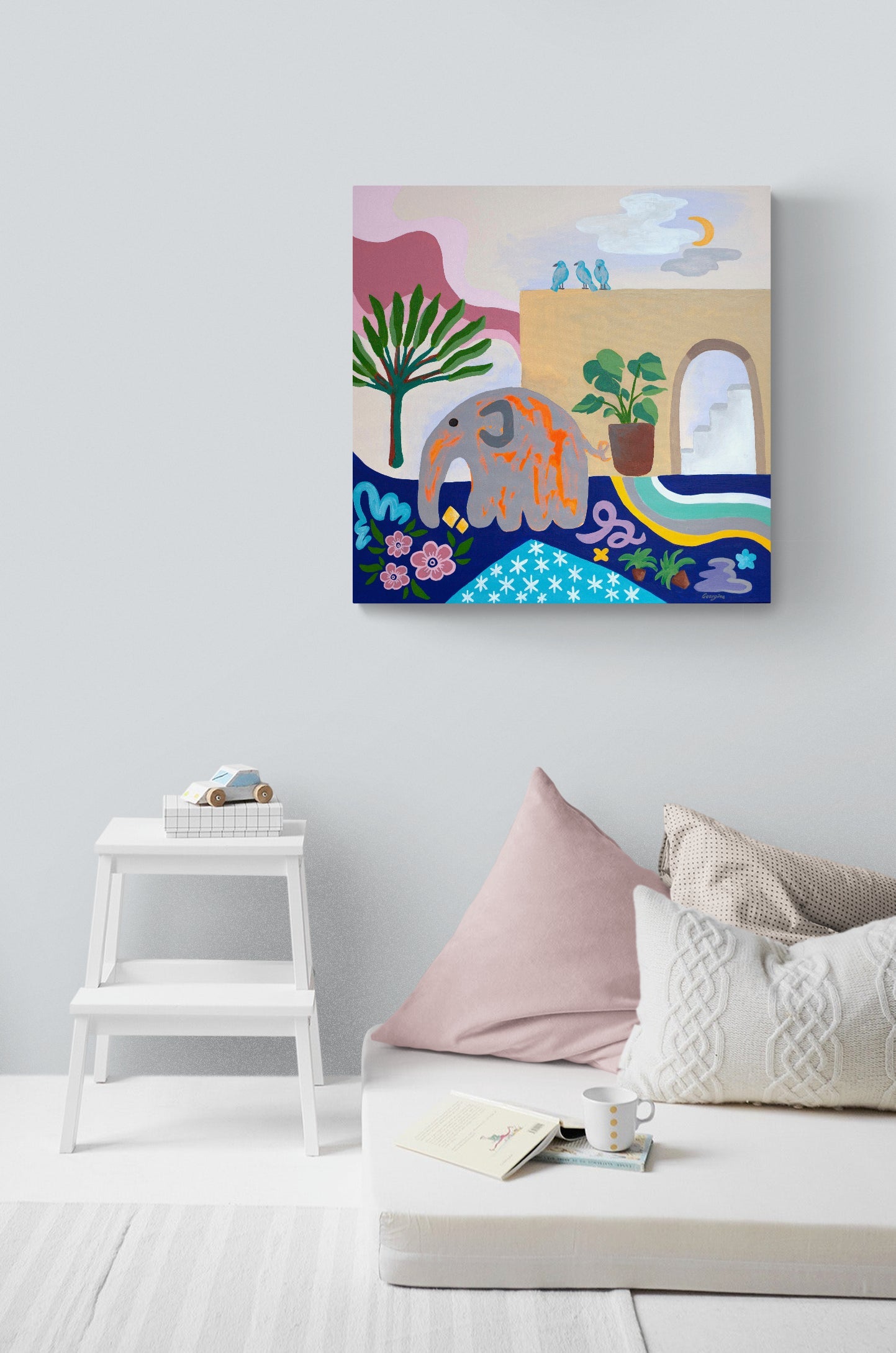 Elephant At Dusk Painting