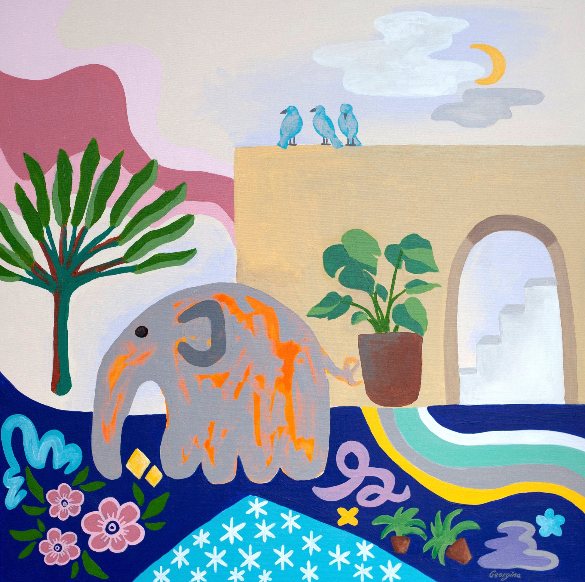 Elephant At Dusk Painting