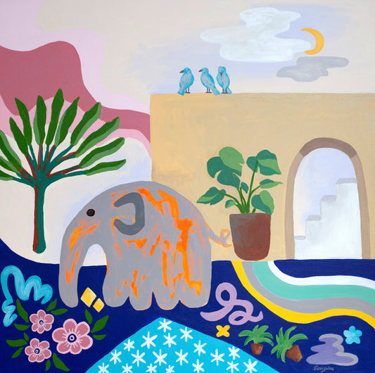 Elephant At Dusk Painting