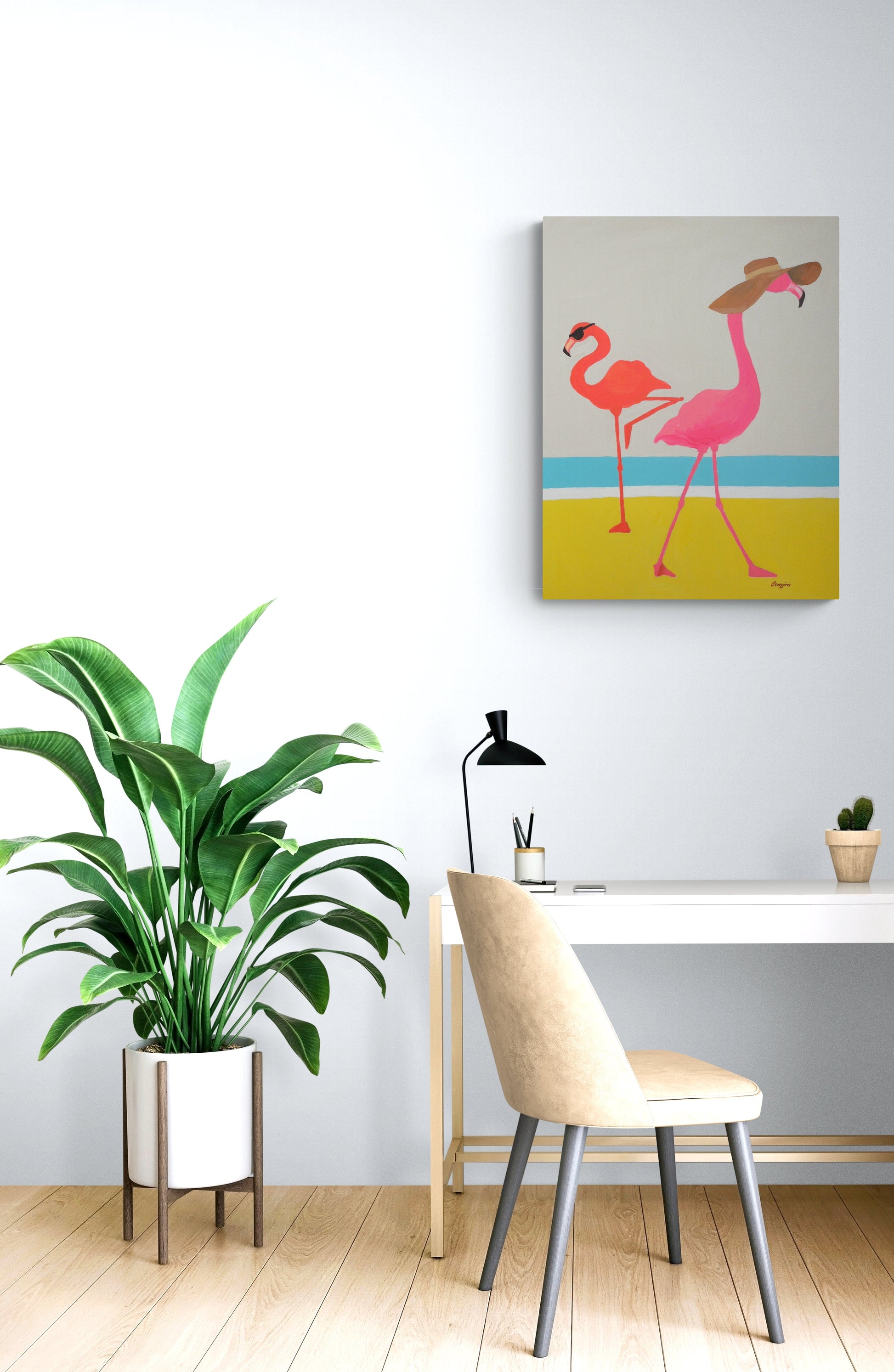 Floppy Hat Flamingo Painting