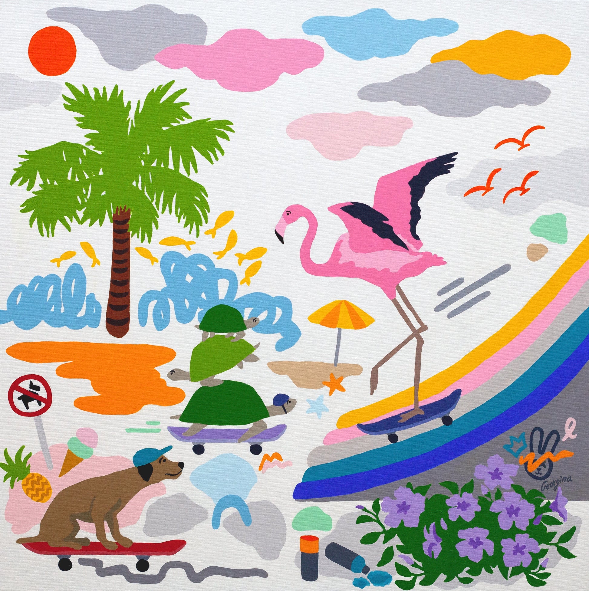 Skater Bird Painting